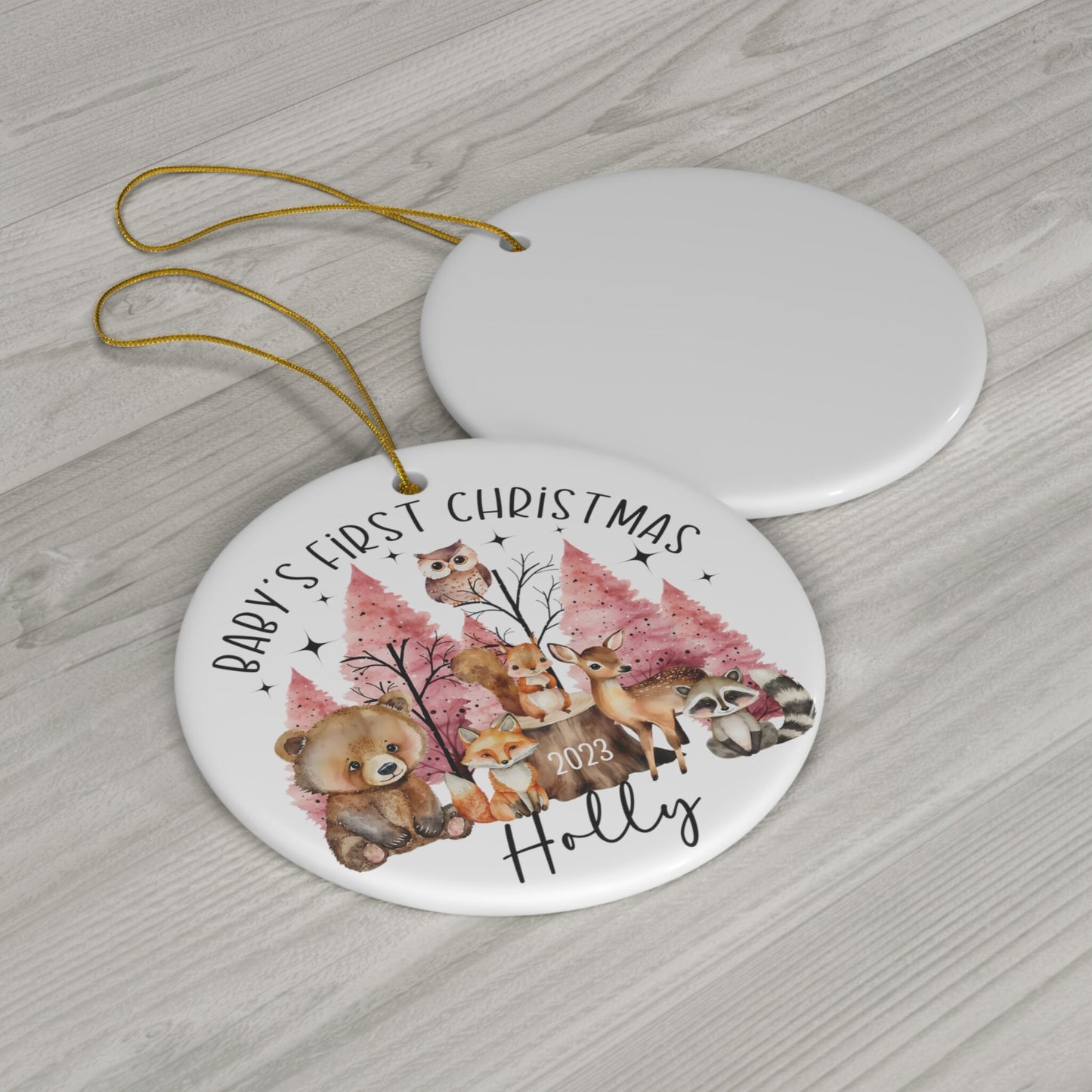 Personalized First Christmas Ornament, Woodland Baby's First Christmas Ornament, Forest Animals Nursery Decor,Custom 1st Christmas Ornament