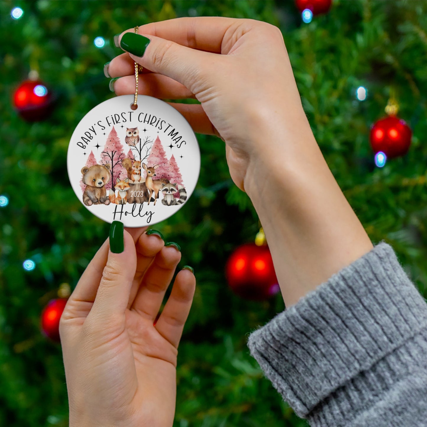 Personalized First Christmas Ornament, Woodland Baby's First Christmas Ornament, Forest Animals Nursery Decor,Custom 1st Christmas Ornament