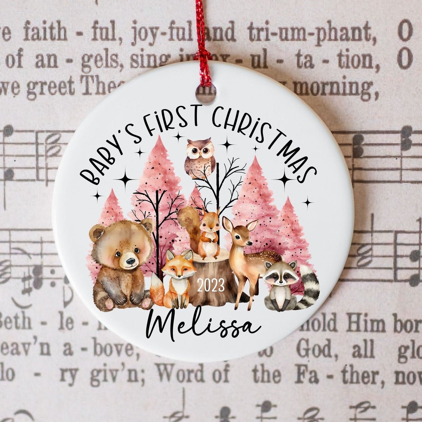 Personalized First Christmas Ornament, Woodland Baby's First Christmas Ornament, Forest Animals Nursery Decor,Custom 1st Christmas Ornament