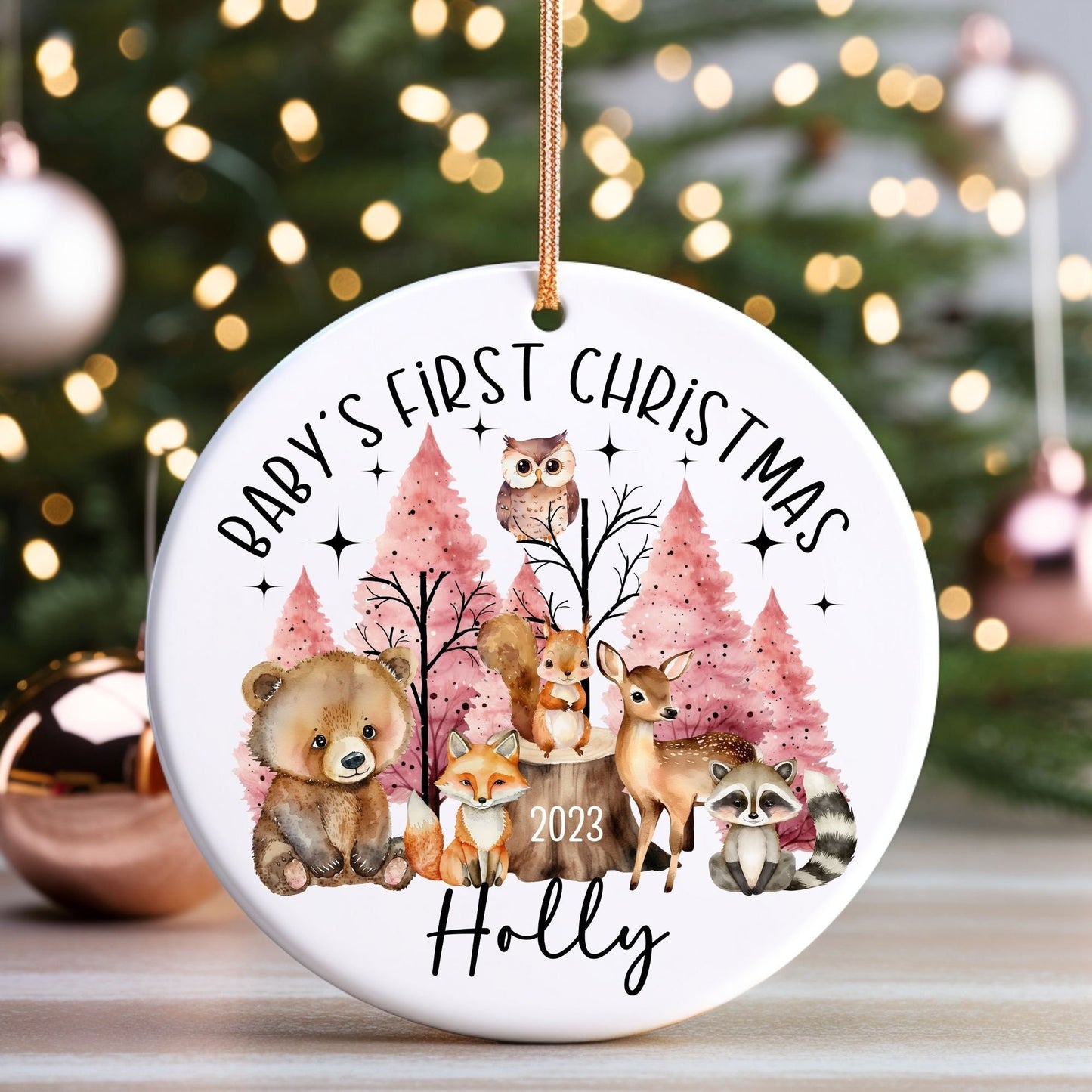 Personalized First Christmas Ornament, Woodland Baby's First Christmas Ornament, Forest Animals Nursery Decor,Custom 1st Christmas Ornament