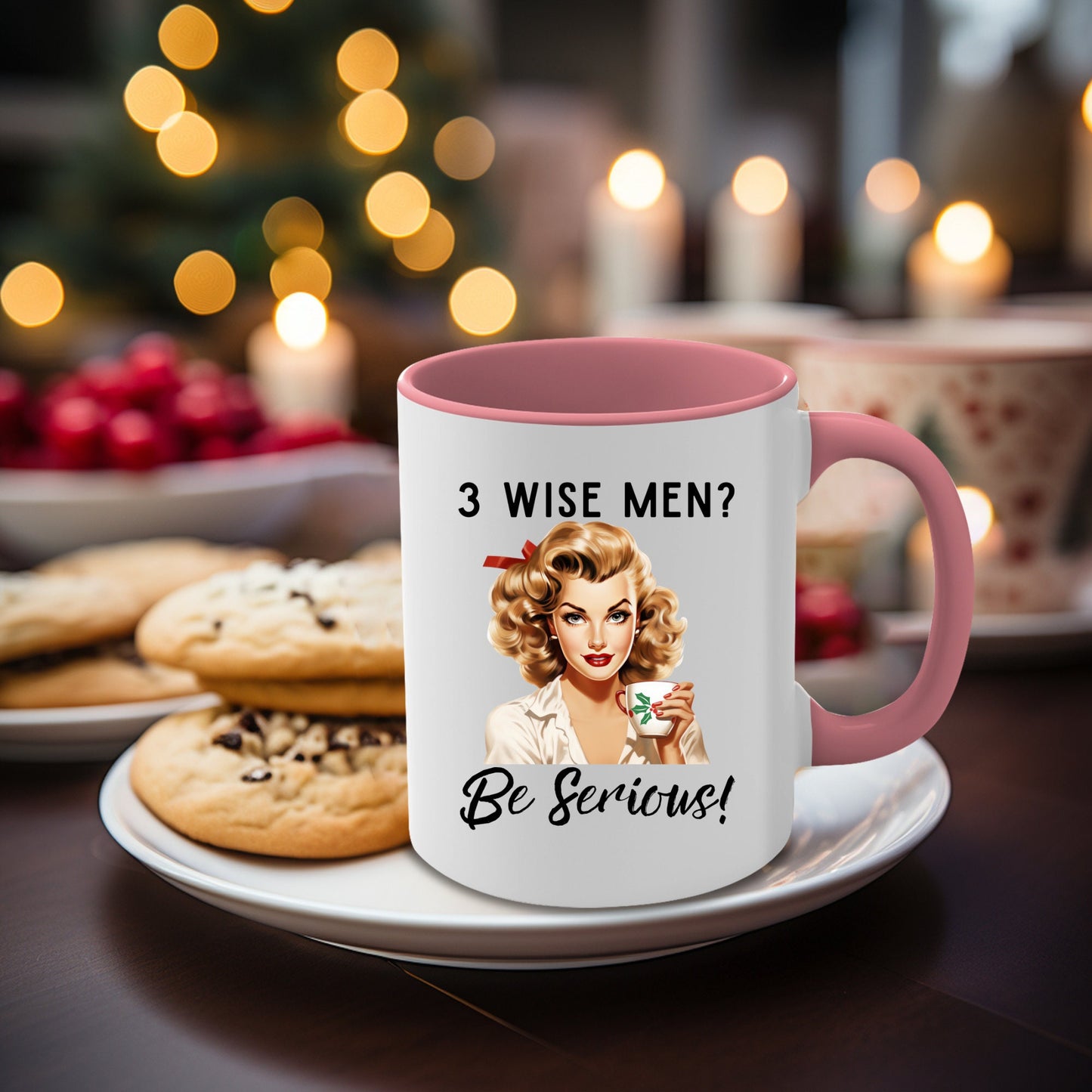 3 Wise Men Be Serious Coffee Mug, Christmas Party, 11 oz Coffee Mug, Funny Coffee Mug, Tea Mug, Pink Christmas, Birthday, Gift for Her