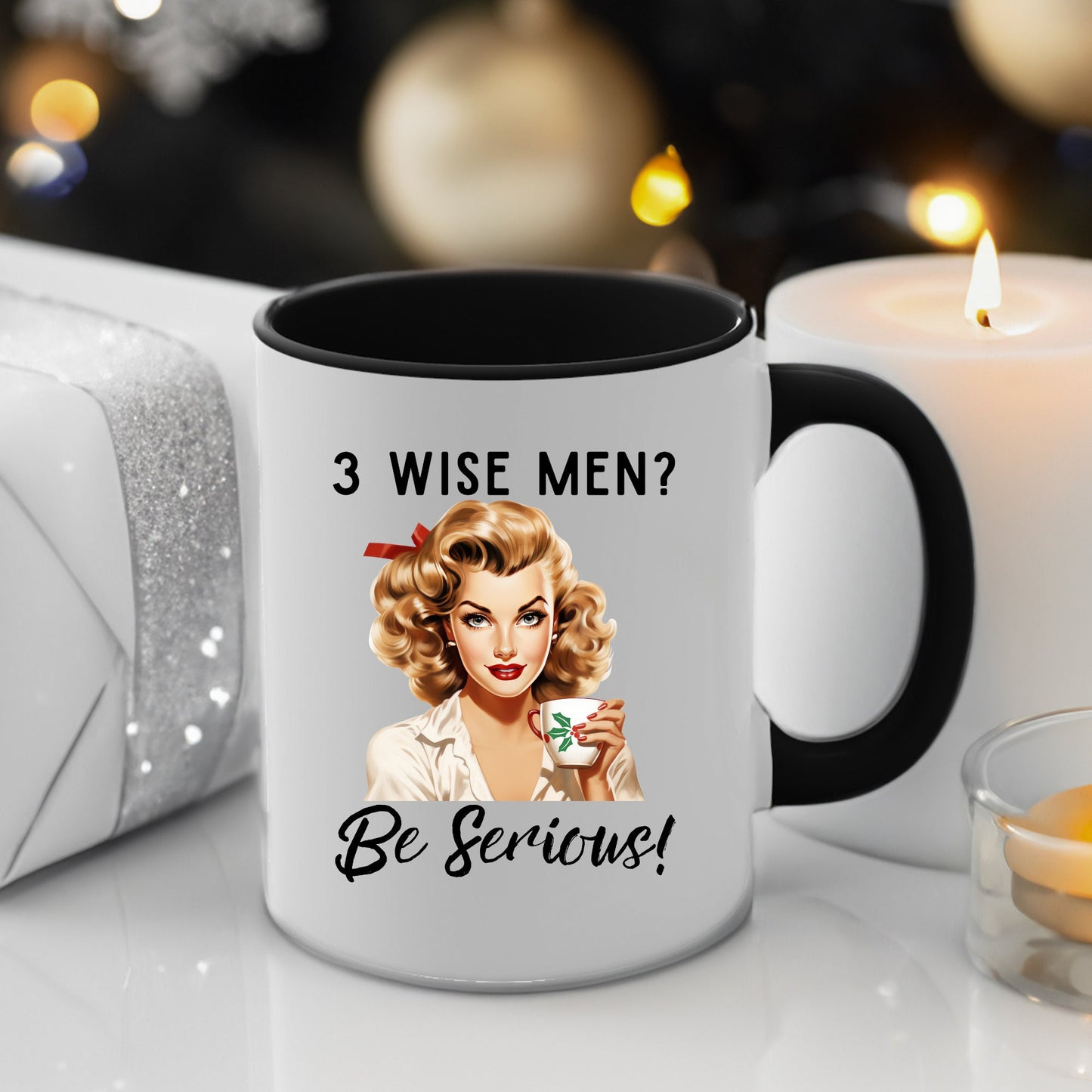 3 Wise Men Be Serious Coffee Mug, Christmas Party, 11 oz Coffee Mug, Funny Coffee Mug, Tea Mug, Pink Christmas, Birthday, Gift for Her