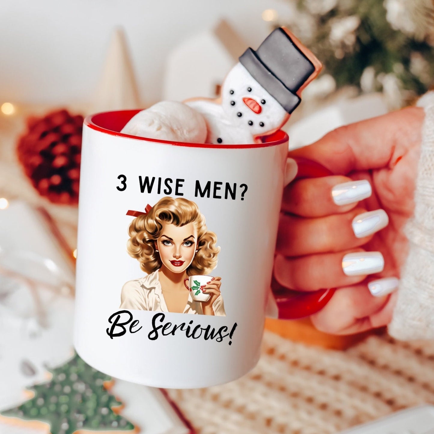 3 Wise Men Be Serious Coffee Mug, Christmas Party, 11 oz Coffee Mug, Funny Coffee Mug, Tea Mug, Pink Christmas, Birthday, Gift for Her