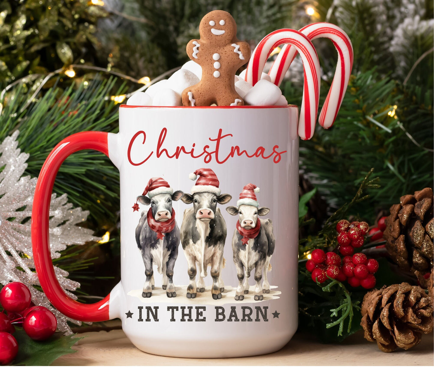 Christmas in the Barn, Coffee Mug, 15oz Mug, Country Christmas, Moo, Vintage Christmas, Gift for Her, Gift Him, Gift Farmer, Hot Chocolate