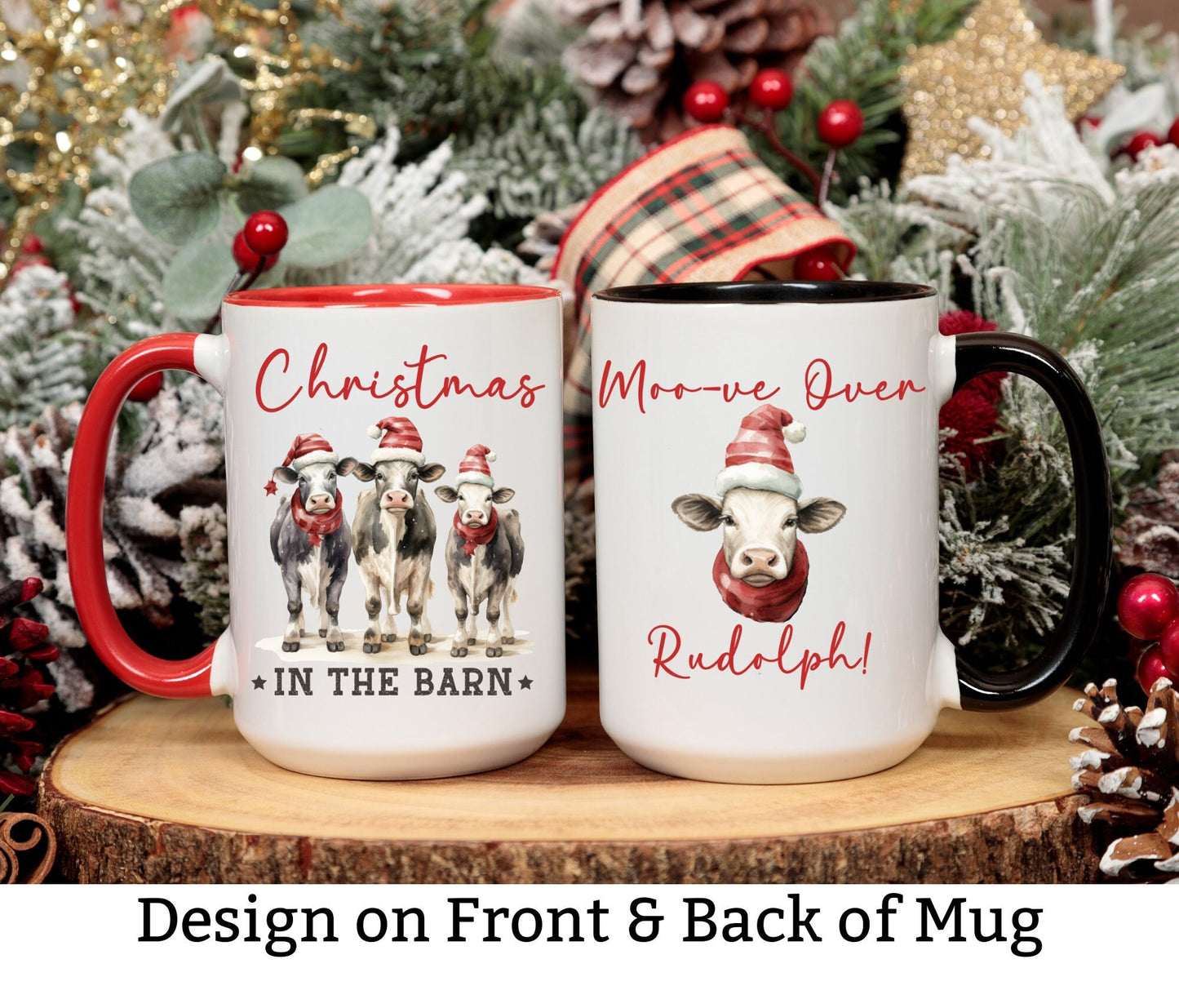 Christmas in the Barn, Coffee Mug, 15oz Mug, Country Christmas, Moo, Vintage Christmas, Gift for Her, Gift Him, Gift Farmer, Hot Chocolate