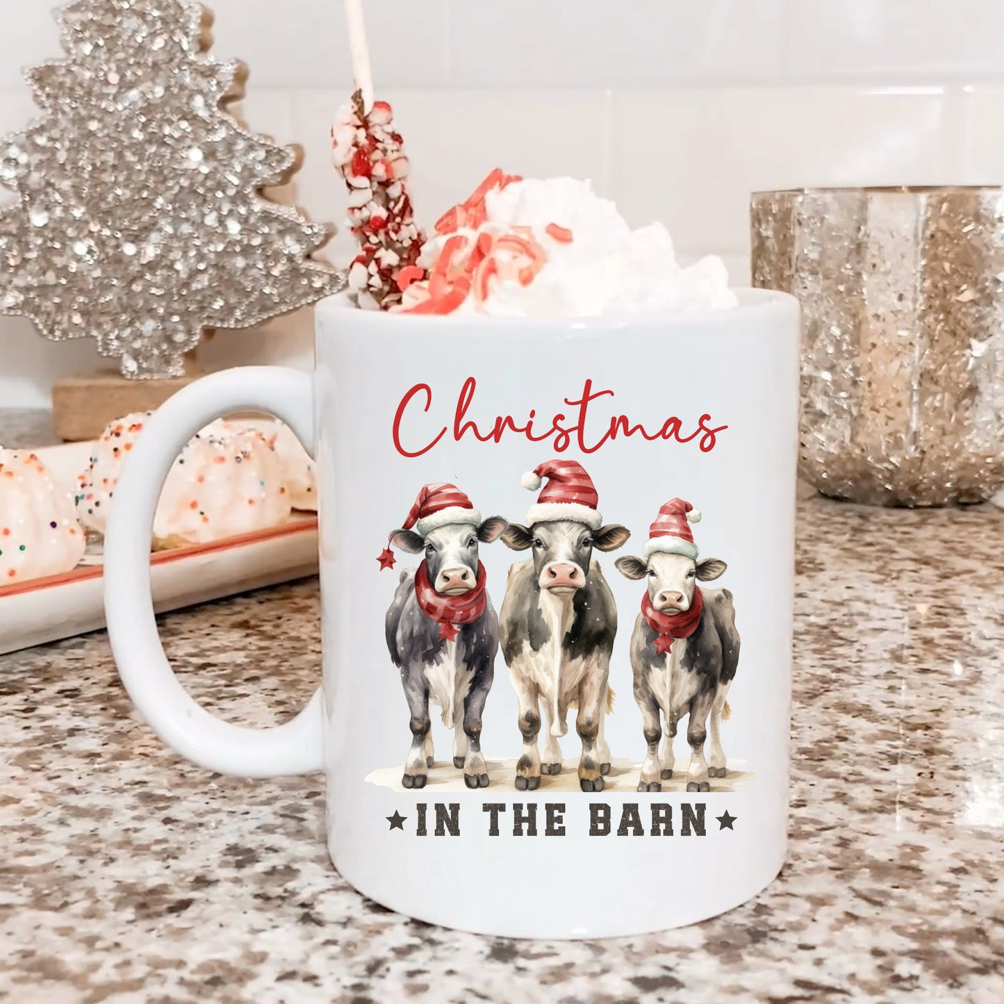 Christmas in the Barn Mug Set, Coffee Mugs, 11oz Mug, Country Christmas, Vintage Themed Holiday, Gift for Her or Him, Gift Farmer, Tea cup