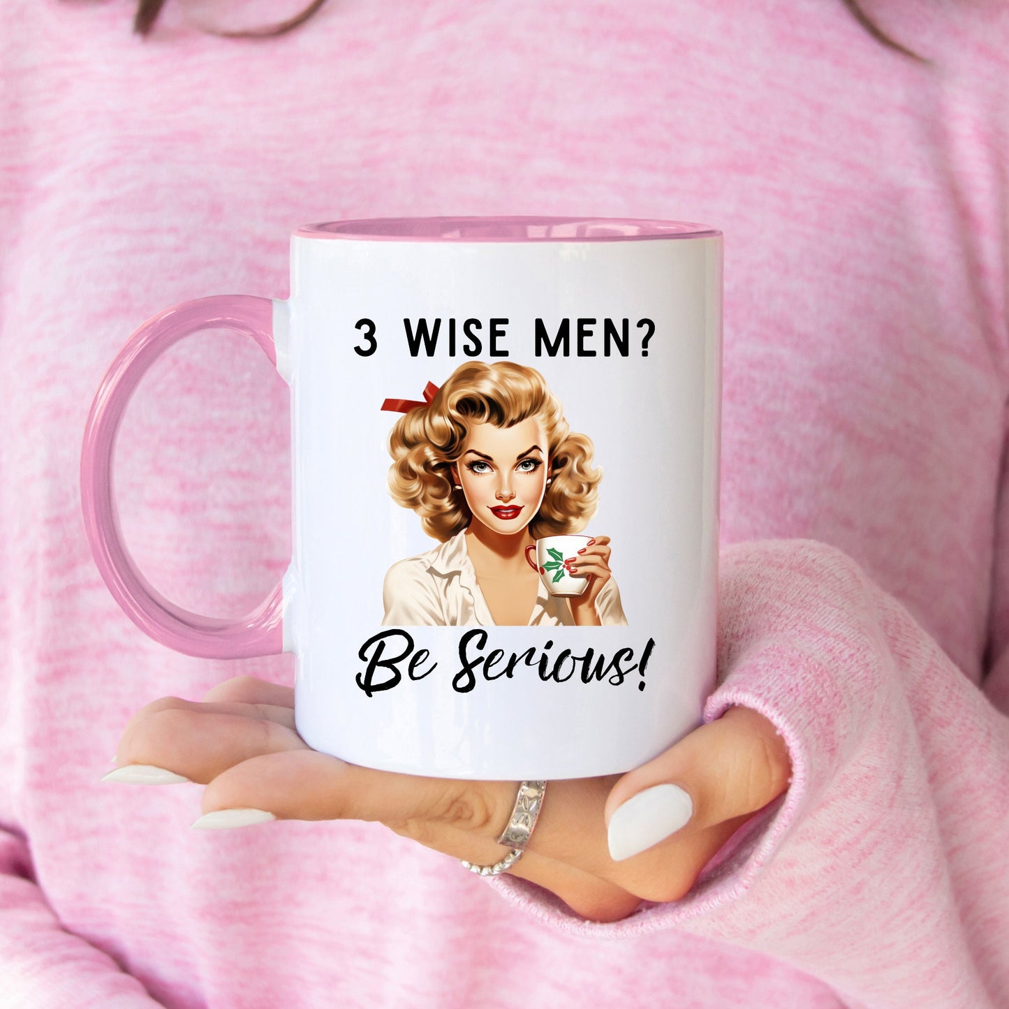 3 Wise Men Be Serious Coffee Mug, Christmas Party, 11 oz Coffee Mug, Funny Coffee Mug, Tea Mug, Pink Christmas, Birthday, Gift for Her