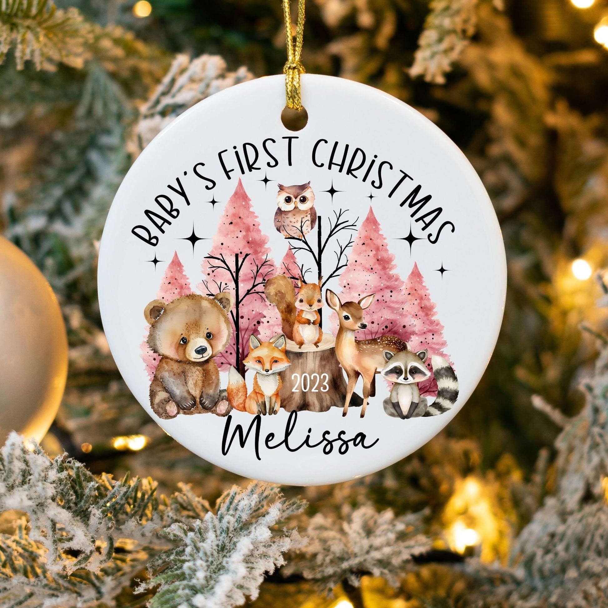 Personalized First Christmas Ornament, Woodland Baby's First Christmas Ornament, Forest Animals Nursery Decor,Custom 1st Christmas Ornament