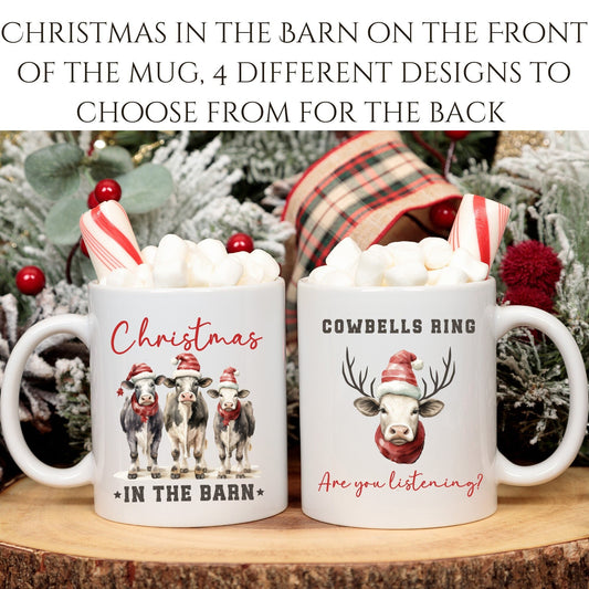 Christmas in the Barn Mug Set, Coffee Mugs, 11oz Mug, Country Christmas, Vintage Themed Holiday, Gift for Her or Him, Gift Farmer, Tea cup