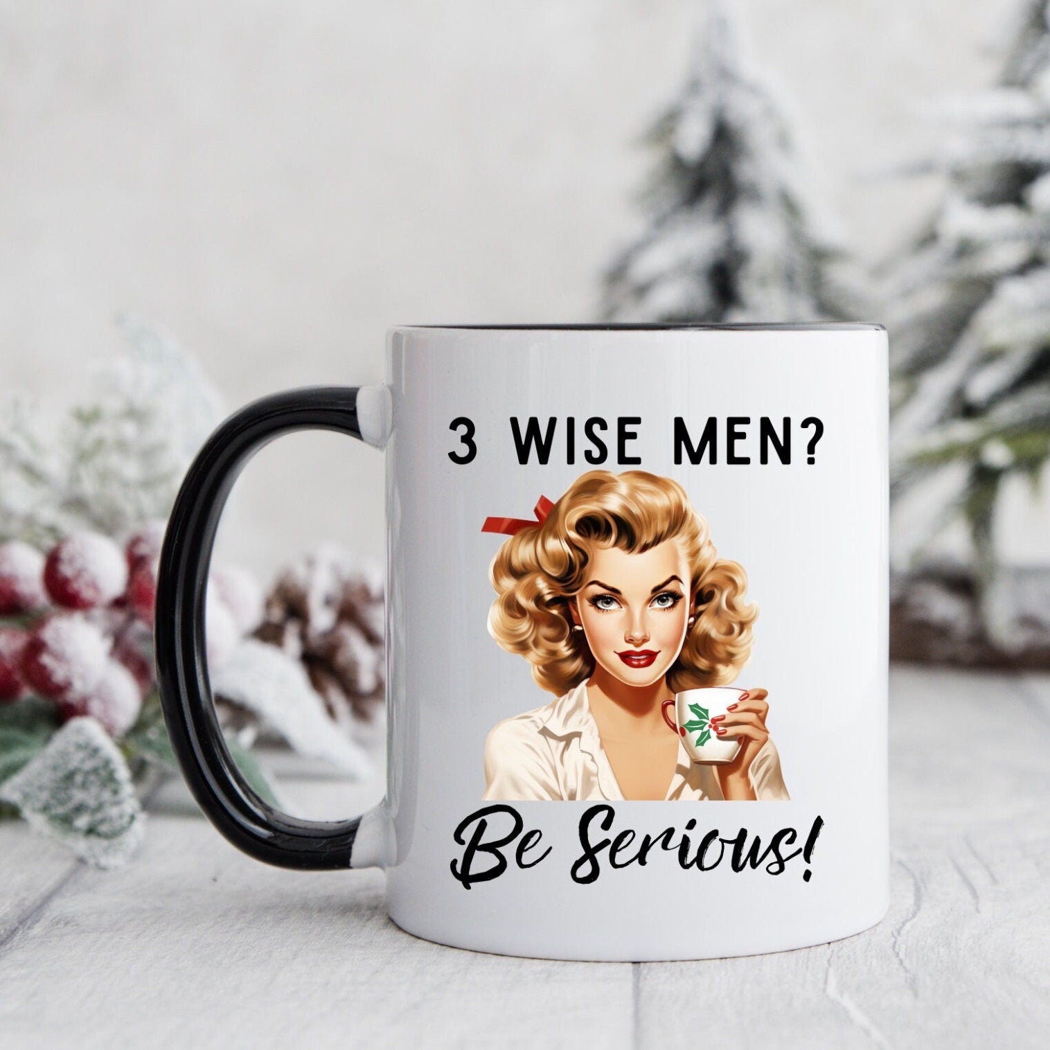 3 Wise Men Be Serious Coffee Mug, Christmas Party, 11 oz Coffee Mug, Funny Coffee Mug, Tea Mug, Pink Christmas, Birthday, Gift for Her